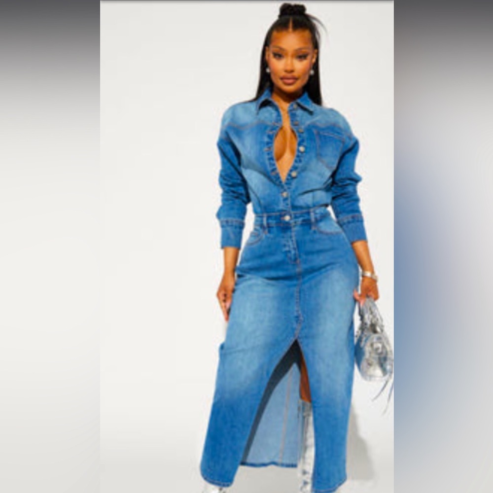 Denim light wash maxi dress